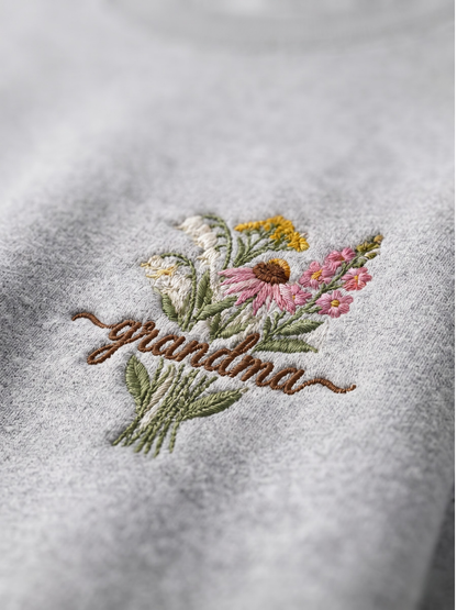 Chaotic Mom Custom Embroided Botanical Grandma Wildflower Bouquet Sweatshirt