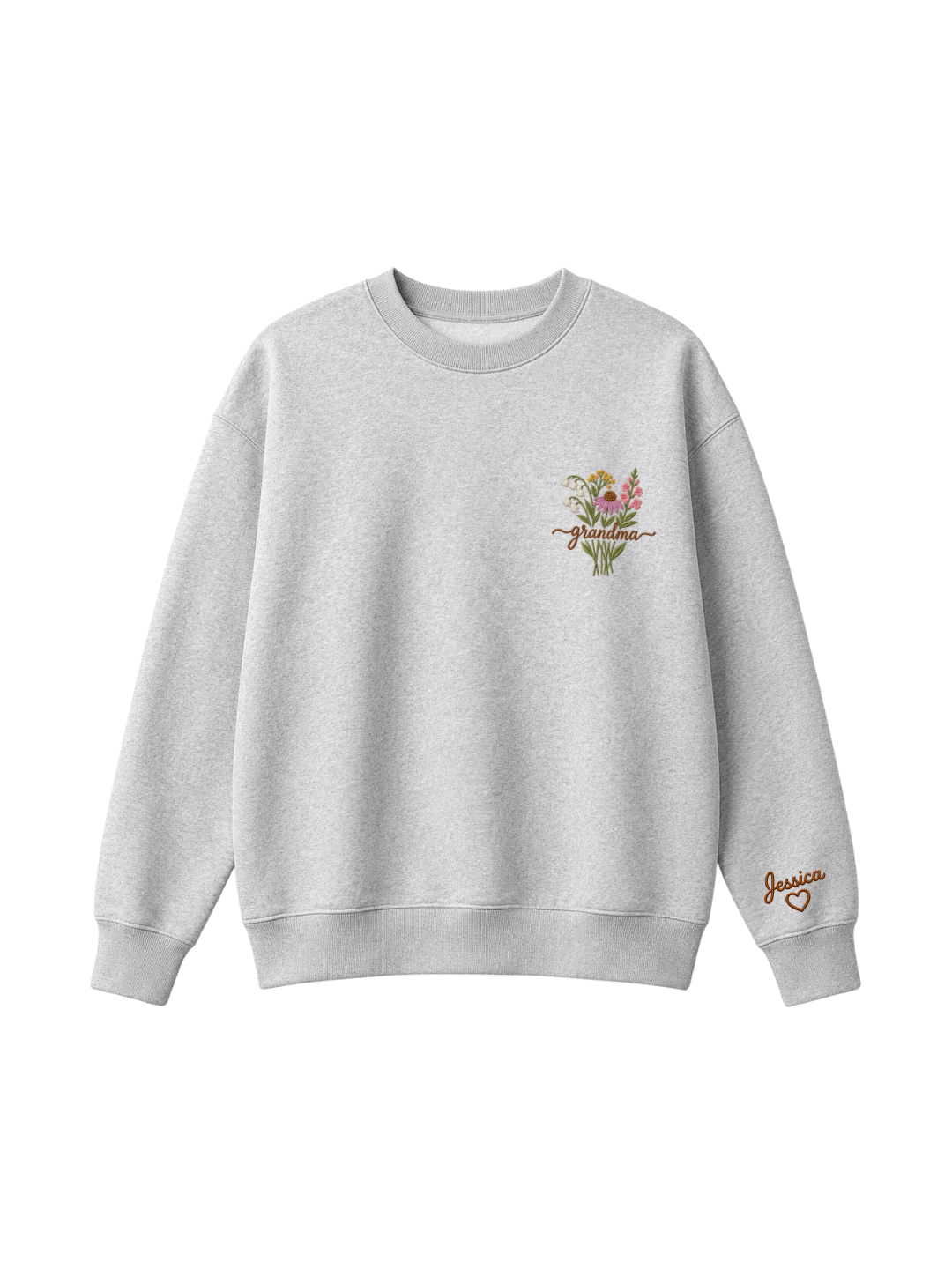 Chaotic Mom Custom Embroided Botanical Grandma Wildflower Bouquet Sweatshirt