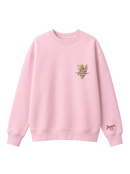 Chaotic Mom Custom Embroided Botanical Grandma Wildflower Bouquet Sweatshirt