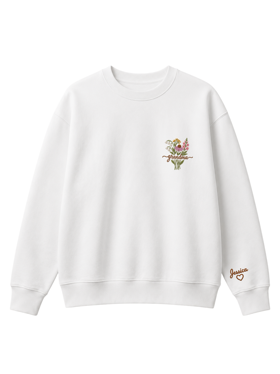 Chaotic Mom Custom Embroided Botanical Grandma Wildflower Bouquet Sweatshirt