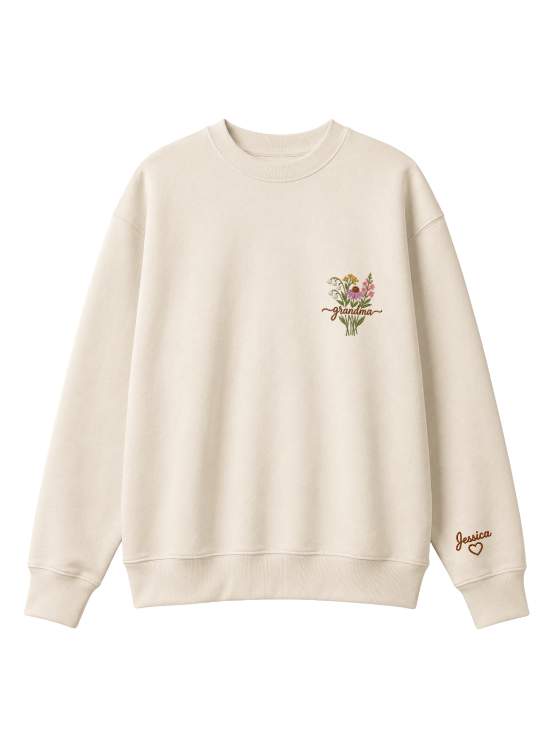 Chaotic Mom Custom Embroided Botanical Grandma Wildflower Bouquet Sweatshirt