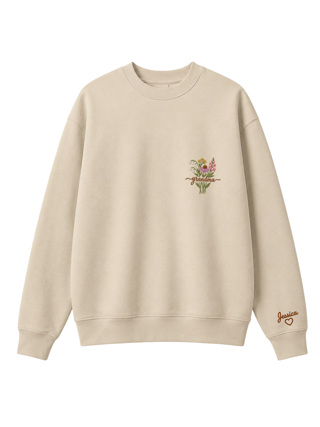 Chaotic Mom Custom Embroided Botanical Grandma Wildflower Bouquet Sweatshirt