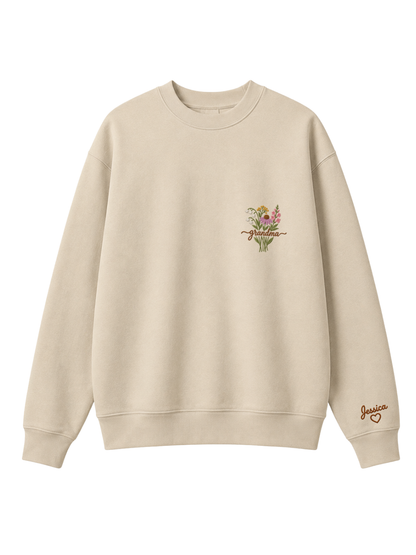 Chaotic Mom Custom Embroided Botanical Grandma Wildflower Bouquet Sweatshirt