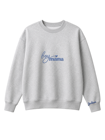 Chaotic Mom Custom Embroided Boy Mama Cursive Script Heart Sweatshirt