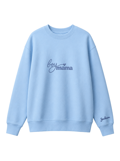 Chaotic Mom Custom Embroided Boy Mama Cursive Script Heart Sweatshirt
