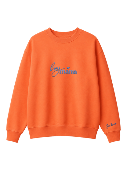Chaotic Mom Custom Embroided Boy Mama Cursive Script Heart Sweatshirt