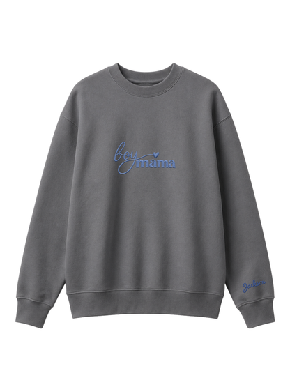 Chaotic Mom Custom Embroided Boy Mama Cursive Script Heart Sweatshirt