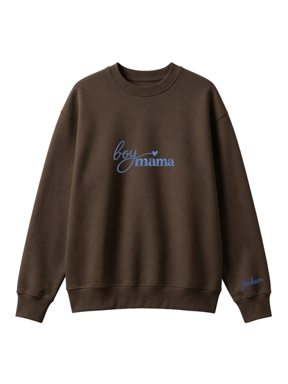 Chaotic Mom Custom Embroided Boy Mama Cursive Script Heart Sweatshirt