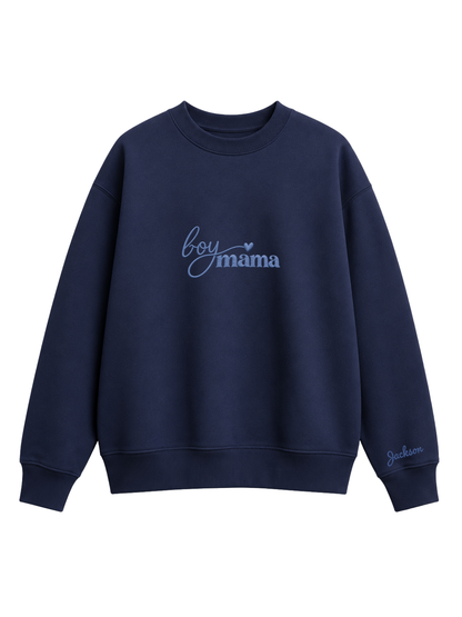 Chaotic Mom Custom Embroided Boy Mama Cursive Script Heart Sweatshirt