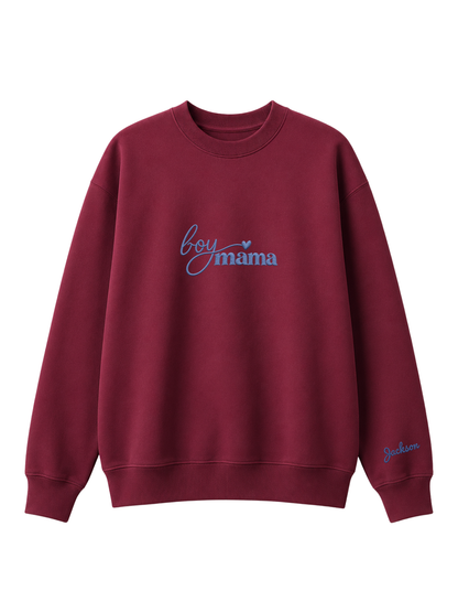 Chaotic Mom Custom Embroided Boy Mama Cursive Script Heart Sweatshirt