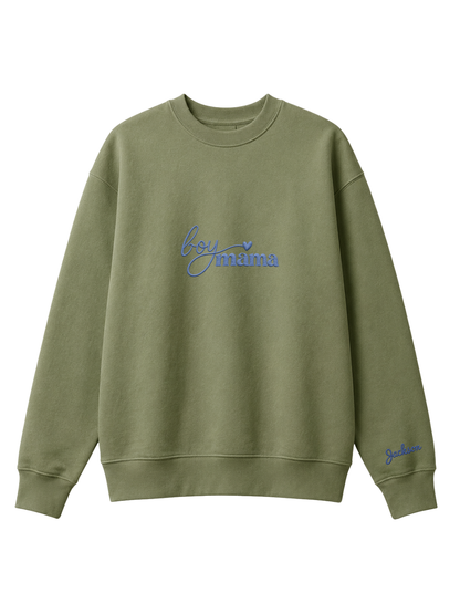 Chaotic Mom Custom Embroided Boy Mama Cursive Script Heart Sweatshirt