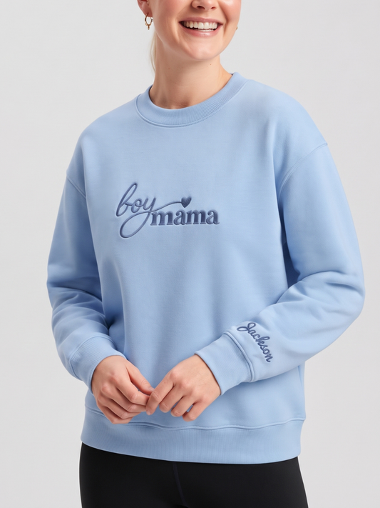 Chaotic Mom Custom Embroided Boy Mama Cursive Script Heart Sweatshirt