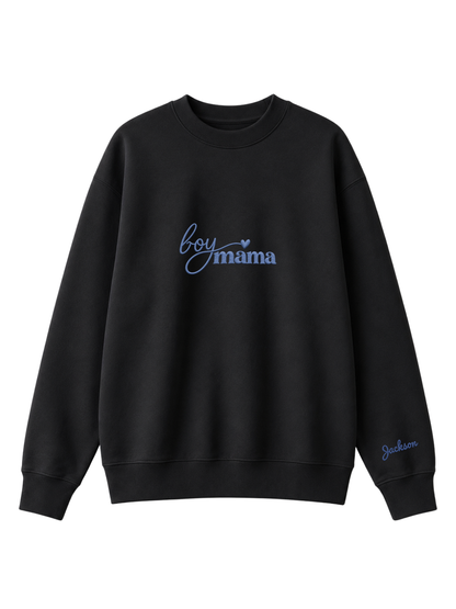 Chaotic Mom Custom Embroided Boy Mama Cursive Script Heart Sweatshirt