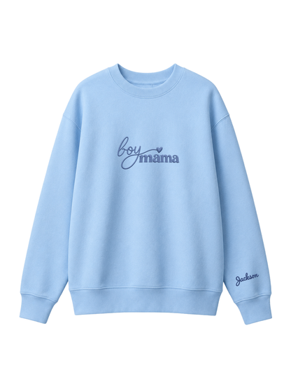Chaotic Mom Custom Embroided Boy Mama Cursive Script Heart Sweatshirt