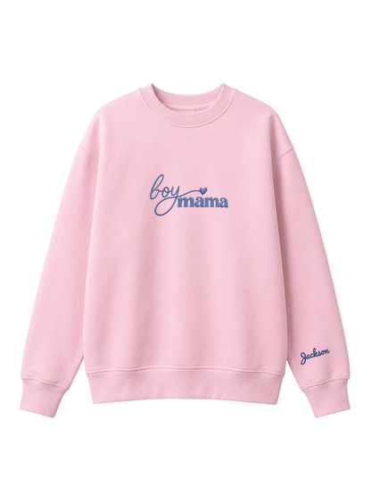 Chaotic Mom Custom Embroided Boy Mama Cursive Script Heart Sweatshirt