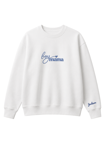 Chaotic Mom Custom Embroided Boy Mama Cursive Script Heart Sweatshirt