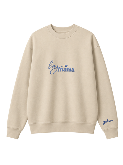 Chaotic Mom Custom Embroided Boy Mama Cursive Script Heart Sweatshirt