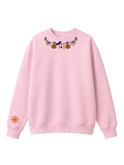 Chaotic Mom Custom Embroided Cute Halloween Charm Garland Spider Web Cuff Sweatshirt
