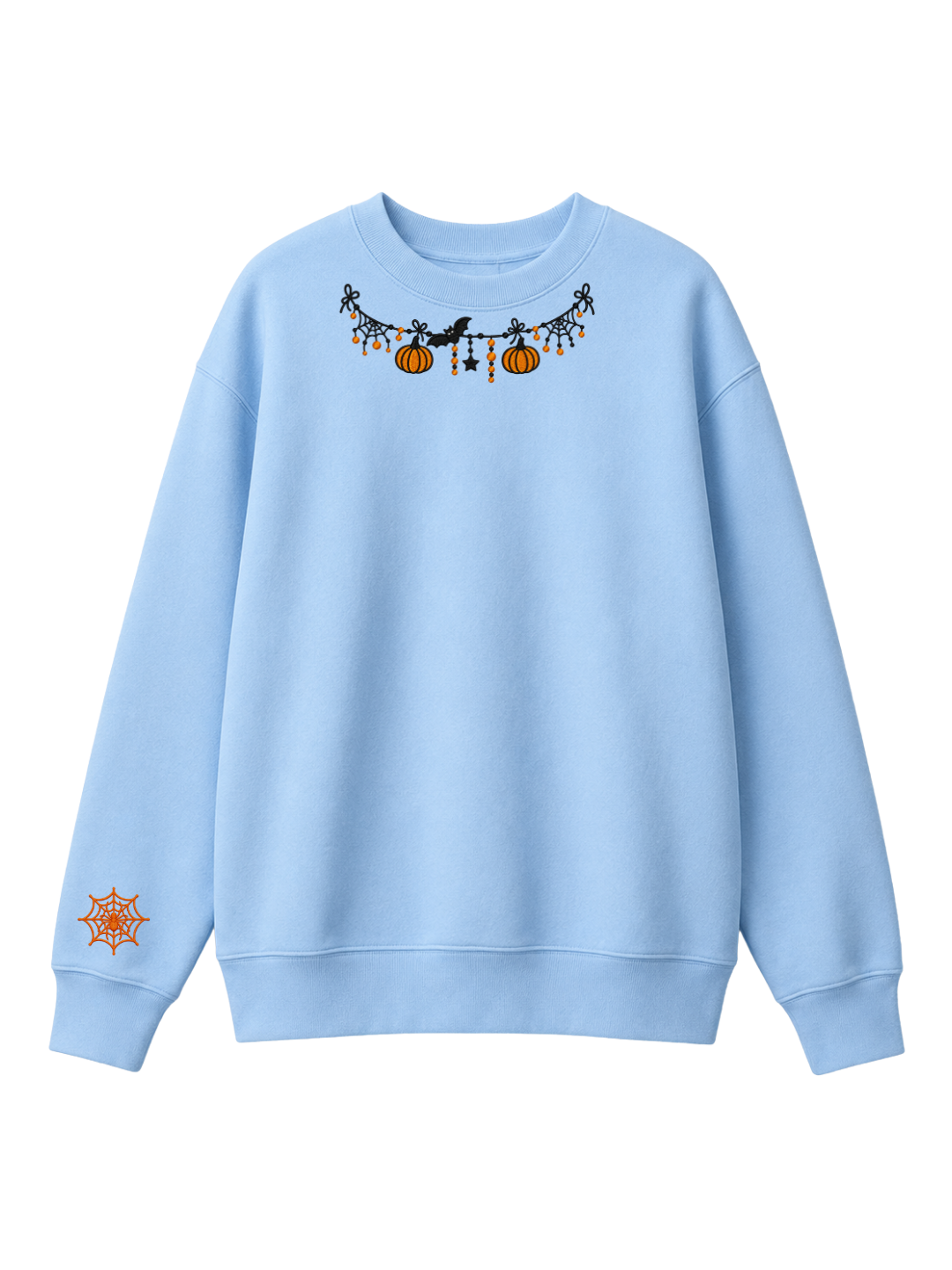 Chaotic Mom Custom Embroided Cute Halloween Charm Garland Spider Web Cuff Sweatshirt
