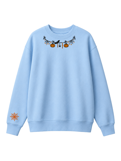Chaotic Mom Custom Embroided Cute Halloween Charm Garland Spider Web Cuff Sweatshirt