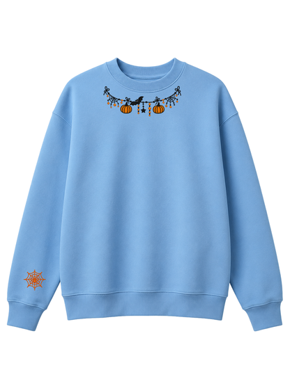 Chaotic Mom Custom Embroided Cute Halloween Charm Garland Spider Web Cuff Sweatshirt