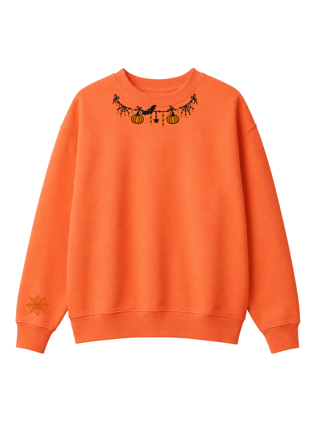 Chaotic Mom Custom Embroided Cute Halloween Charm Garland Spider Web Cuff Sweatshirt