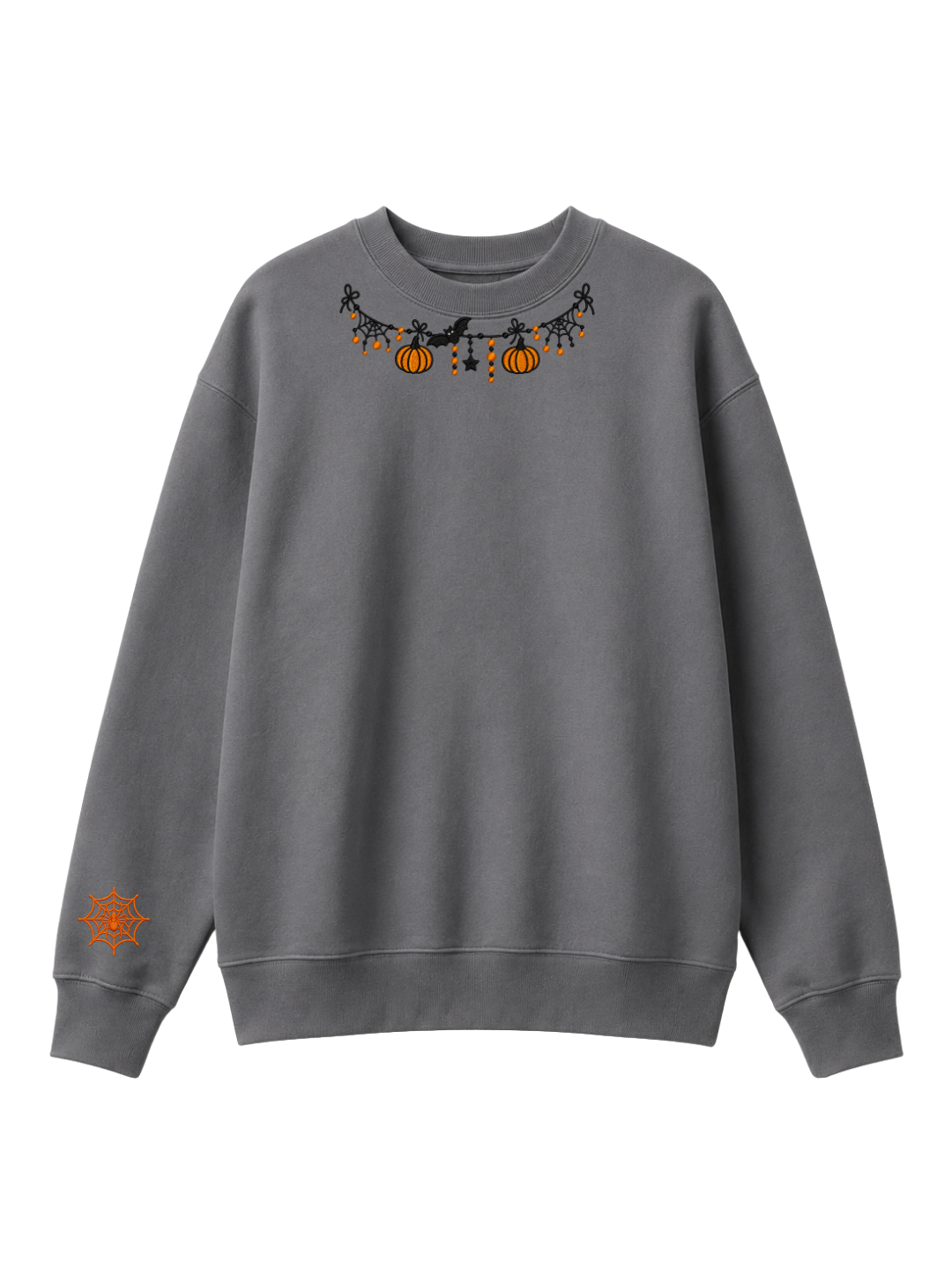 Chaotic Mom Custom Embroided Cute Halloween Charm Garland Spider Web Cuff Sweatshirt