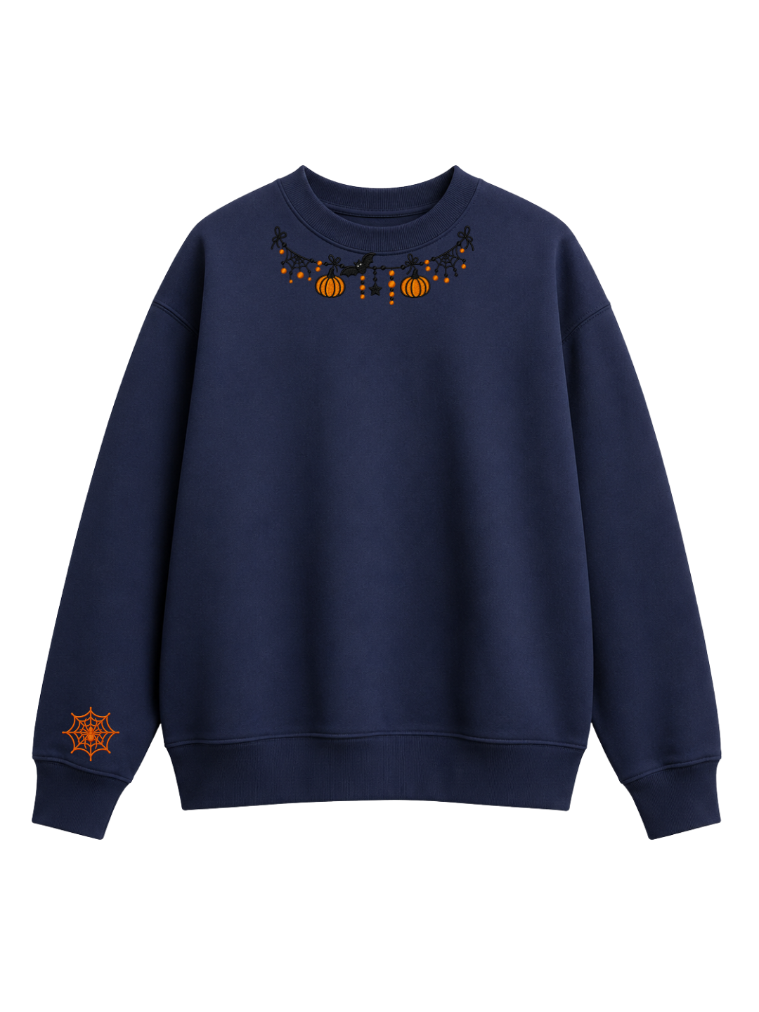 Chaotic Mom Custom Embroided Cute Halloween Charm Garland Spider Web Cuff Sweatshirt
