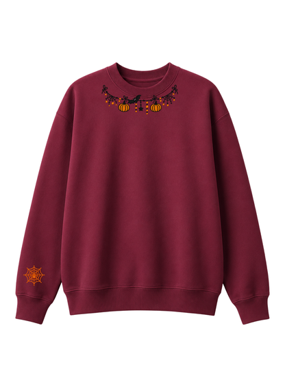 Chaotic Mom Custom Embroided Cute Halloween Charm Garland Spider Web Cuff Sweatshirt