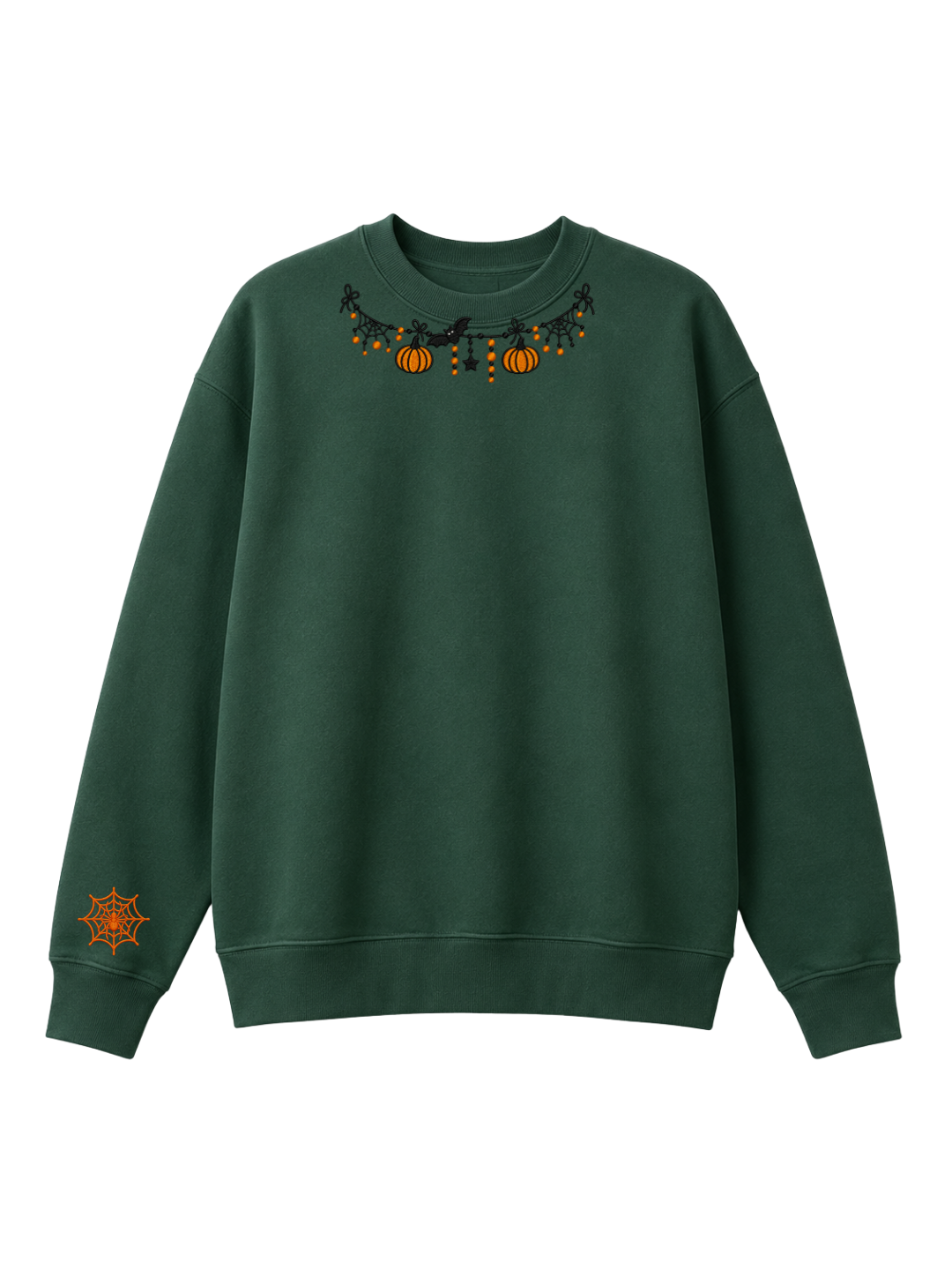 Chaotic Mom Custom Embroided Cute Halloween Charm Garland Spider Web Cuff Sweatshirt