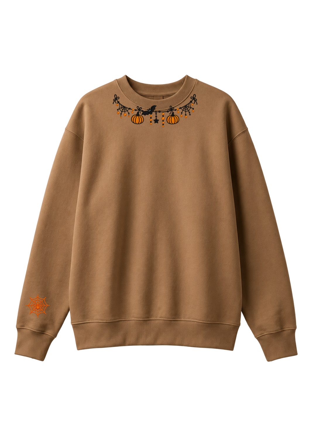 Chaotic Mom Custom Embroided Cute Halloween Charm Garland Spider Web Cuff Sweatshirt