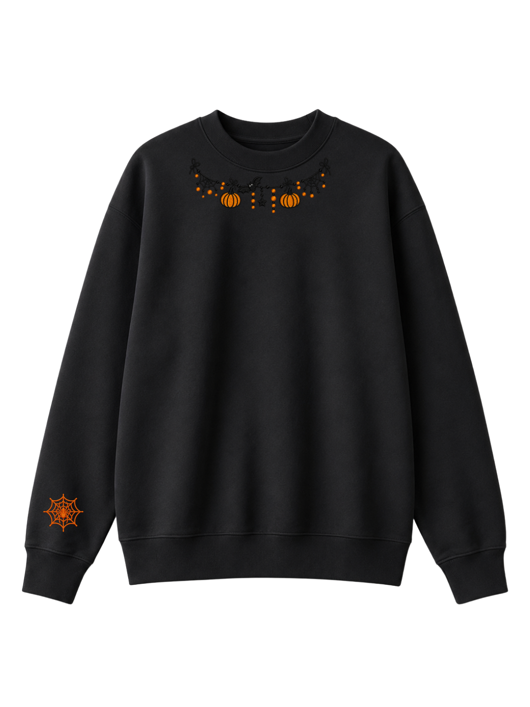 Chaotic Mom Custom Embroided Cute Halloween Charm Garland Spider Web Cuff Sweatshirt
