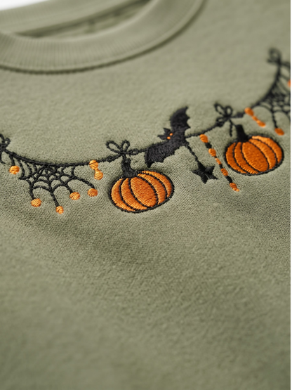 Chaotic Mom Custom Embroided Cute Halloween Charm Garland Spider Web Cuff Sweatshirt