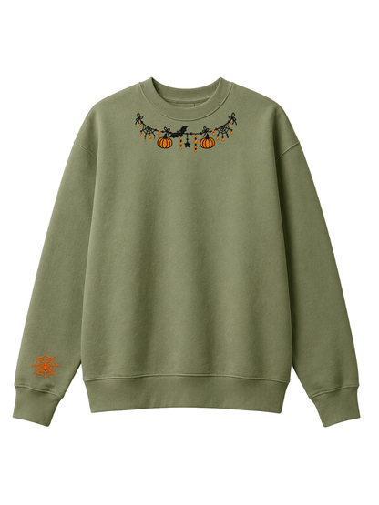 Chaotic Mom Custom Embroided Cute Halloween Charm Garland Spider Web Cuff Sweatshirt