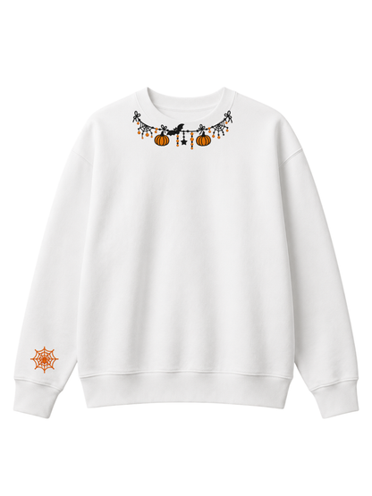 Chaotic Mom Custom Embroided Cute Halloween Charm Garland Spider Web Cuff Sweatshirt