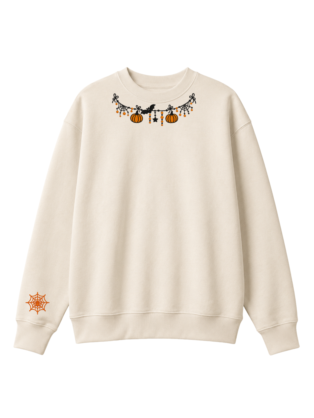 Chaotic Mom Custom Embroided Cute Halloween Charm Garland Spider Web Cuff Sweatshirt