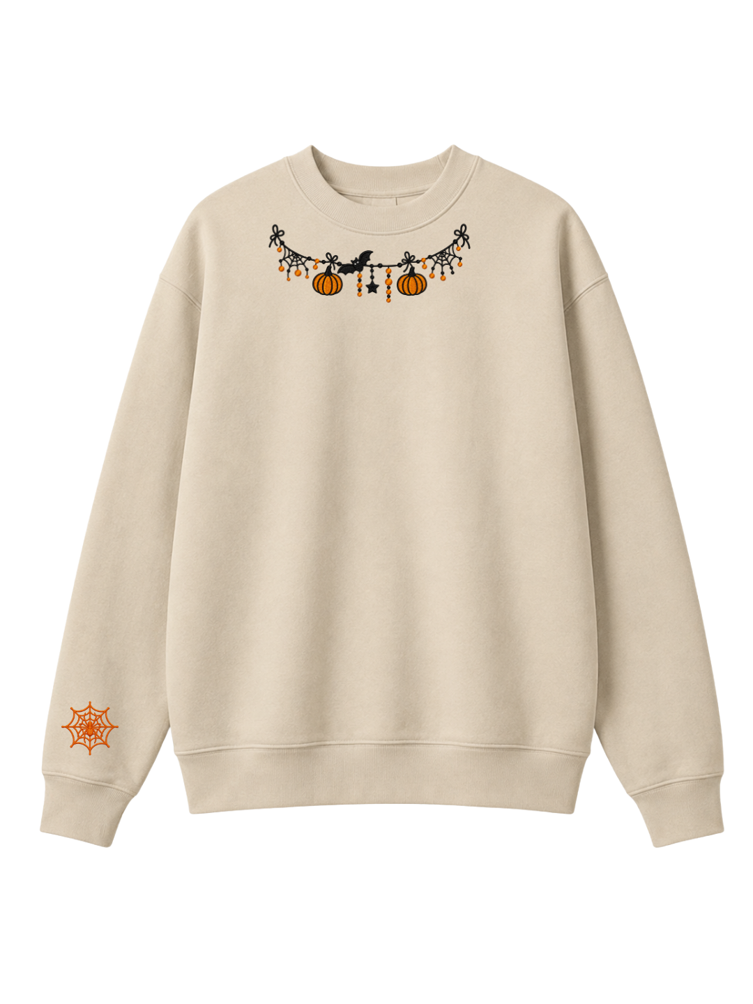 Chaotic Mom Custom Embroided Cute Halloween Charm Garland Spider Web Cuff Sweatshirt