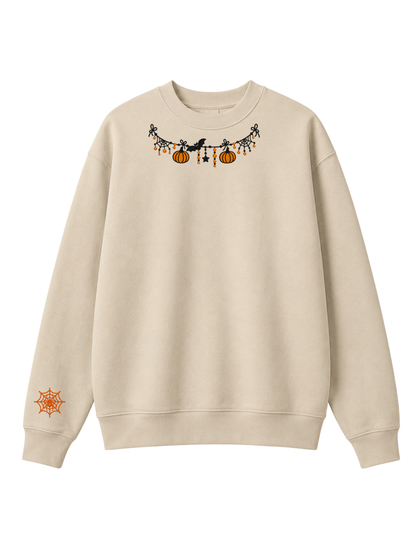 Chaotic Mom Custom Embroided Cute Halloween Charm Garland Spider Web Cuff Sweatshirt