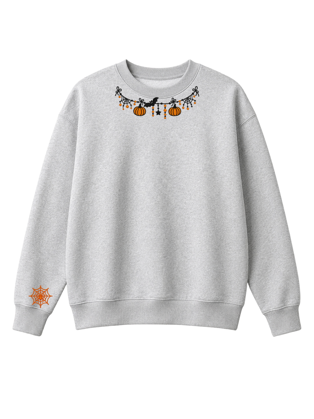 Chaotic Mom Custom Embroided Cute Halloween Charm Garland Spider Web Cuff Sweatshirt