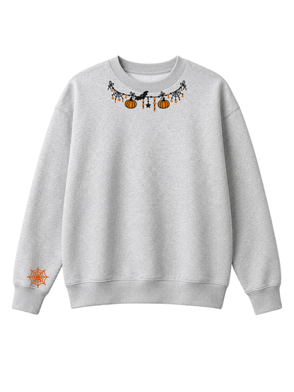 Chaotic Mom Custom Embroided Cute Halloween Charm Garland Spider Web Cuff Sweatshirt