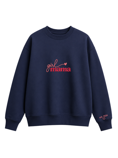 Chaotic Mom Custom Embroided Girl Mama Cursive Script Heart Sweatshirt