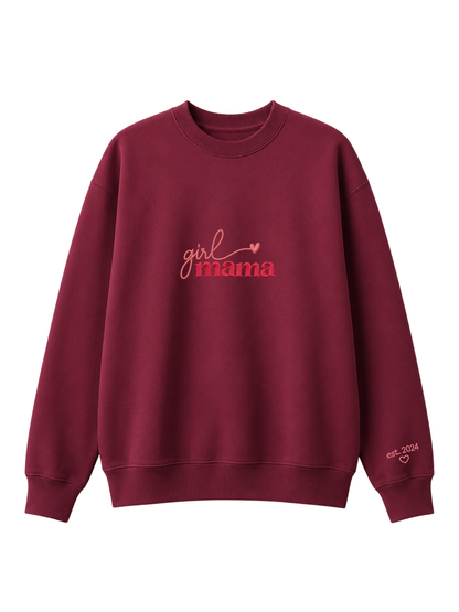 Chaotic Mom Custom Embroided Girl Mama Cursive Script Heart Sweatshirt
