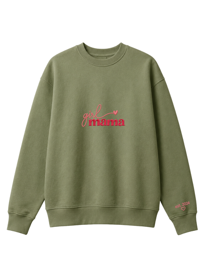 Chaotic Mom Custom Embroided Girl Mama Cursive Script Heart Sweatshirt