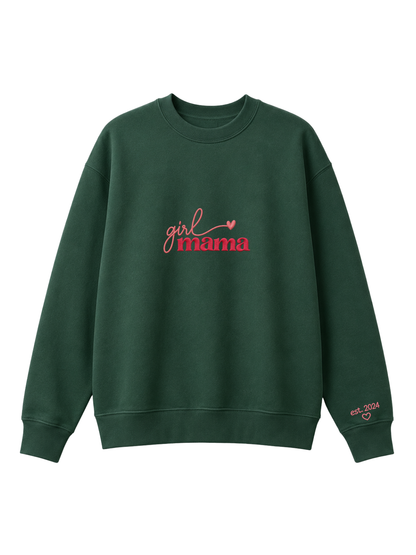 Chaotic Mom Custom Embroided Girl Mama Cursive Script Heart Sweatshirt