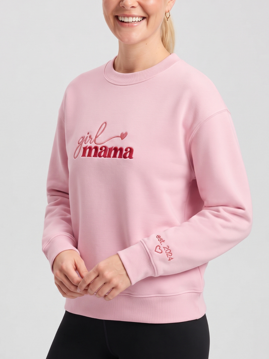 Chaotic Mom Custom Embroided Girl Mama Cursive Script Heart Sweatshirt