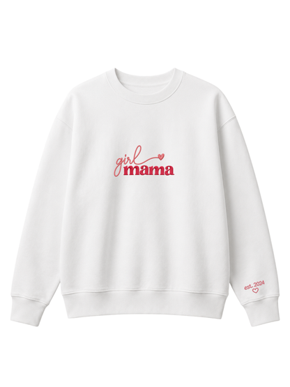Chaotic Mom Custom Embroided Girl Mama Cursive Script Heart Sweatshirt