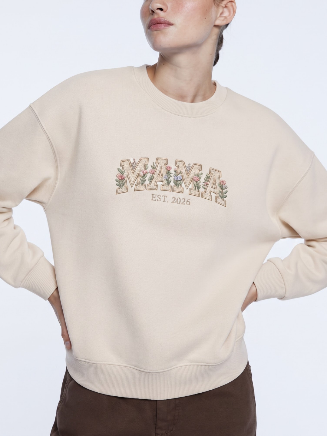 Chaotic Mom Embroided Aesthetic Wildflower Mama Est 2026 Sweatshirt