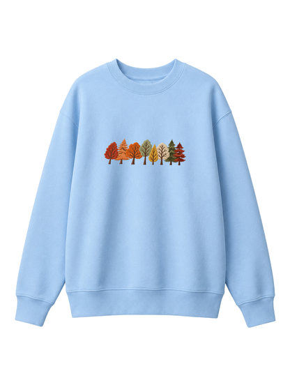 Chaotic Mom Embroided Autumn Forest Line Trees Casual Fall Crewneck Sweatshirt