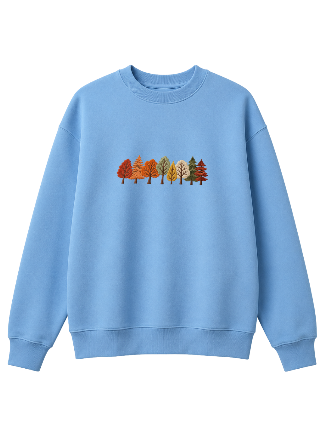 Chaotic Mom Embroided Autumn Forest Line Trees Casual Fall Crewneck Sweatshirt