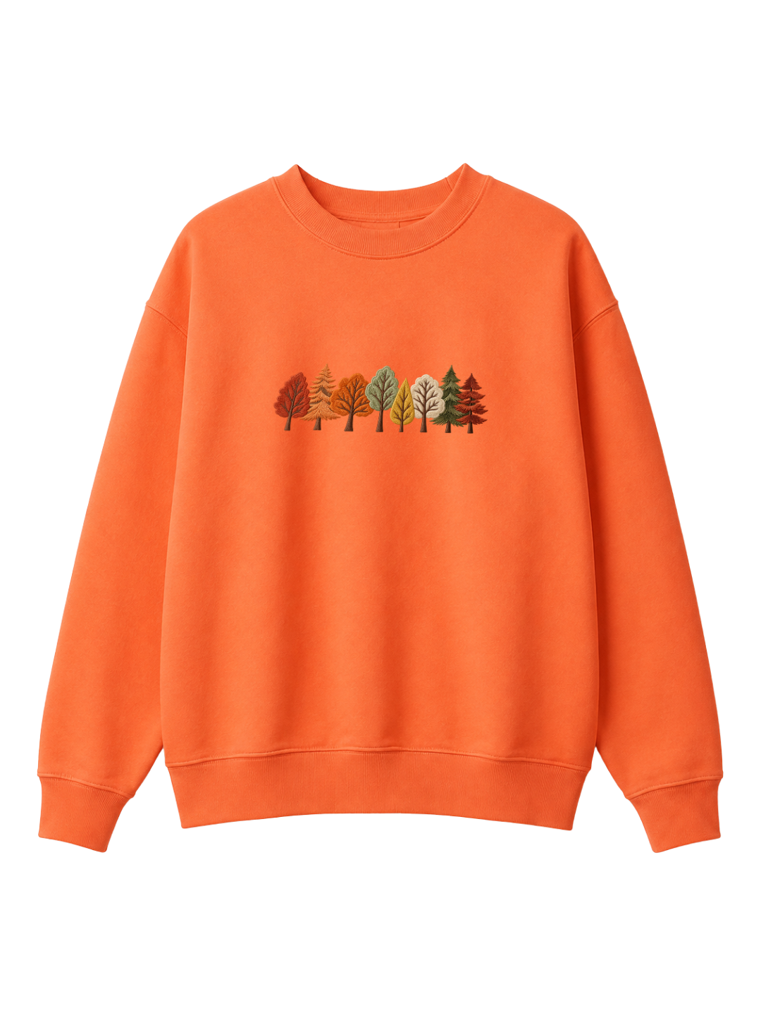 Chaotic Mom Embroided Autumn Forest Line Trees Casual Fall Crewneck Sweatshirt